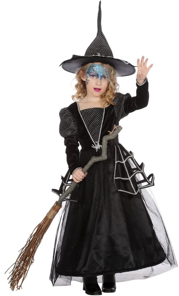 Heks & Spider Lady & Voodoo & Duistere Religie Kostuum | Zwarte Weduwe Spin Heks | Meisje | Maat 104 | Halloween | Verkleedkleding